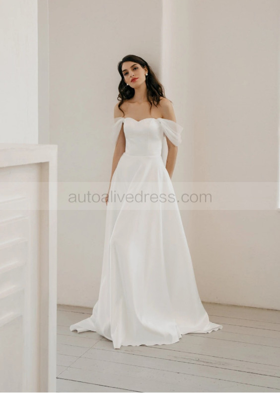 Off Shoulder Ivory Satin Tulle Chic Wedding Dress Off Shoulder Ivory Satin Tulle Chic Wedding Dress
